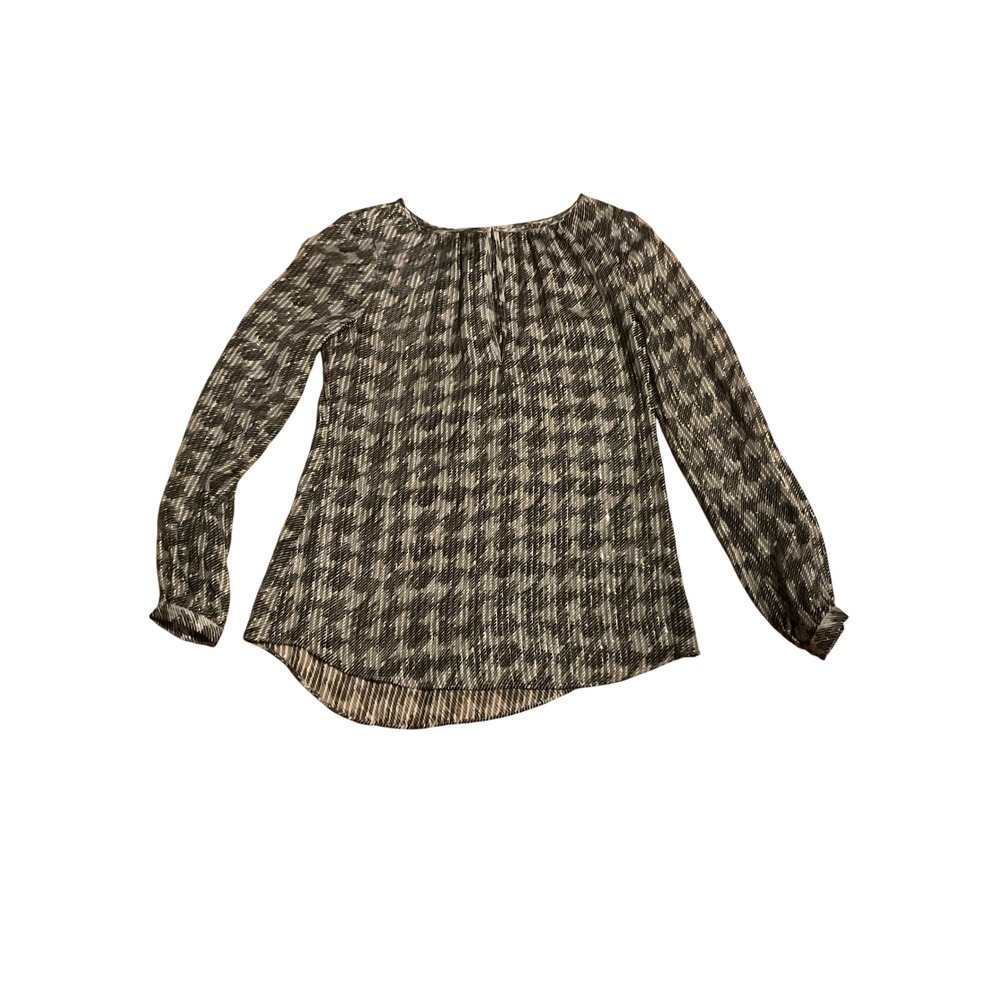 White House‎ Black Market Silk Blouse Top Sheer Houndstooth Long Sleeve Size 2
